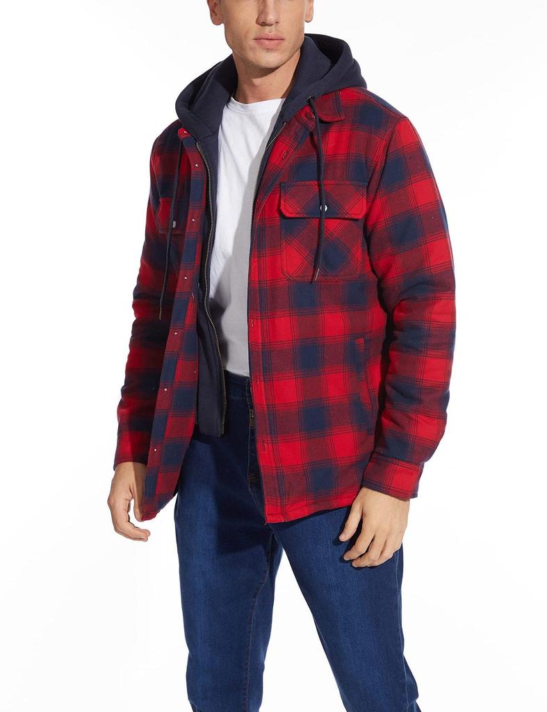 2026 Men's European & American Plaid Hooded Thick Cotton Coat - Celebrity Style Casual Autumn/Winter Jacket