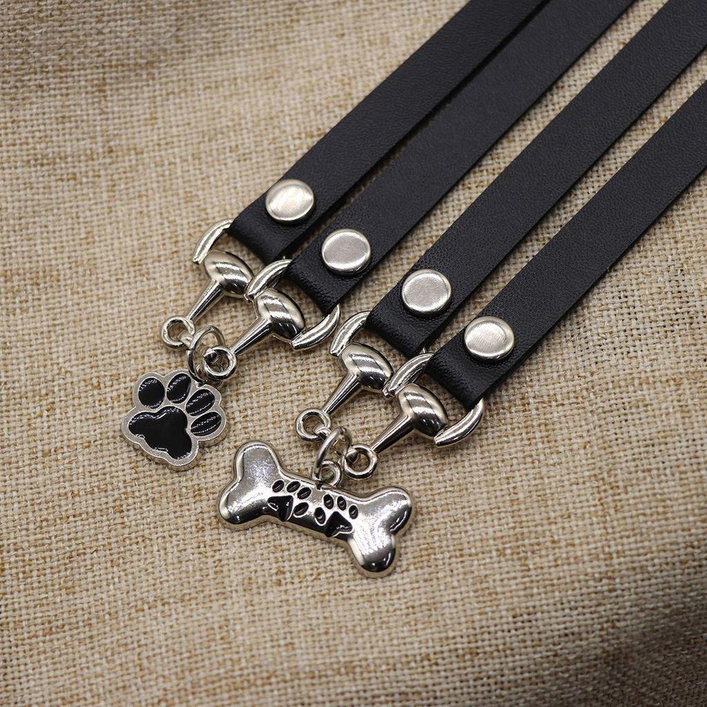 Y2K Spicy Sweet Heart & Cat Paw Pendant Leather Choker Chain Necklace for Women