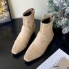 French retro square head flat bottom thin boots women's 2025 new versatile comfortable rear zipper western cowboy boots