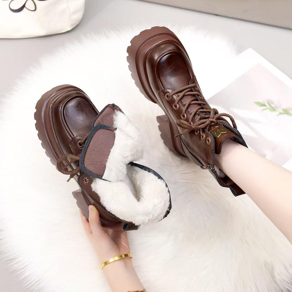 12CM inner height increase small thick-soled Martin boots women's autumn and winter piled thickened fur integrated short boots