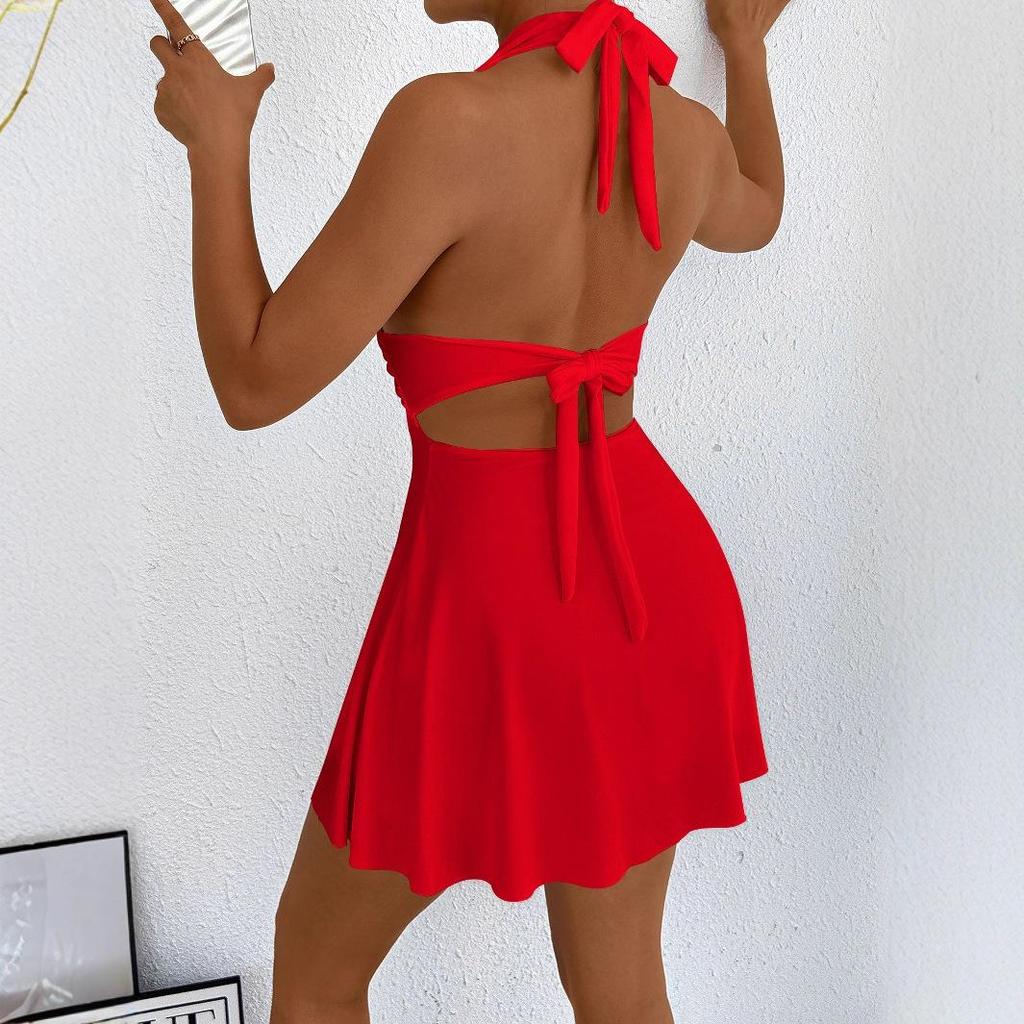 Sexy Backless Mini Dress Tight Fitted V-Neck Gown Short Skirt Binding Strap Women's Clothing Fashionable Trendy Beach Vestidos