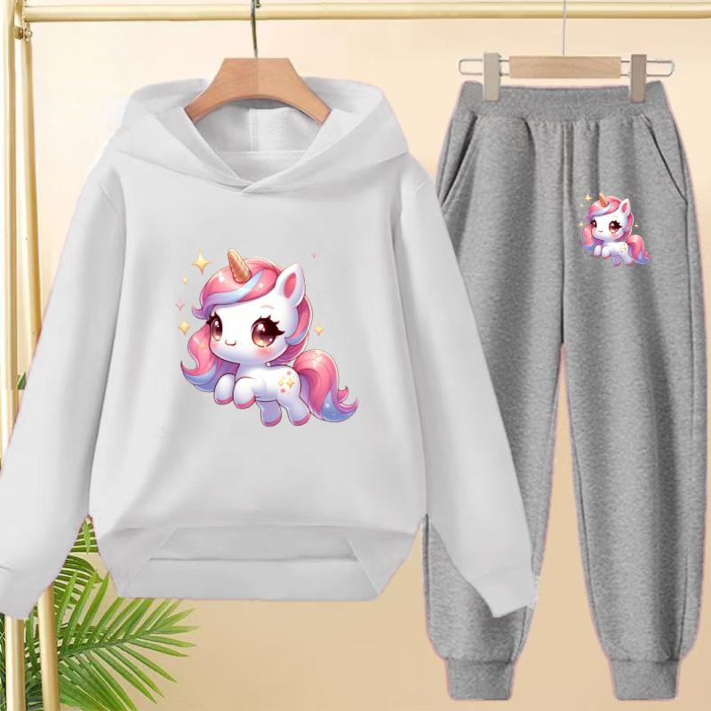 Kids Clothes Cute Unicorn Print Hoodie Sportswear Coat+Pants 2P Boy Girl Toddler 3-12Y Leisure Top Fashion Sunshine Charming Set
