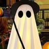 Standing Ghost with LED Lights Halloween Light-Up Decoration, Spooky Witch Hat Ornament Large Light, Broom Decor for Outdoor Lawn Porch Holiday Party
