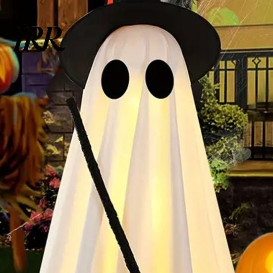 Standing Ghost with LED Lights Halloween Light-Up Decoration, Spooky Witch Hat Ornament Large Light, Broom Decor for Outdoor Lawn Porch Holiday Party
