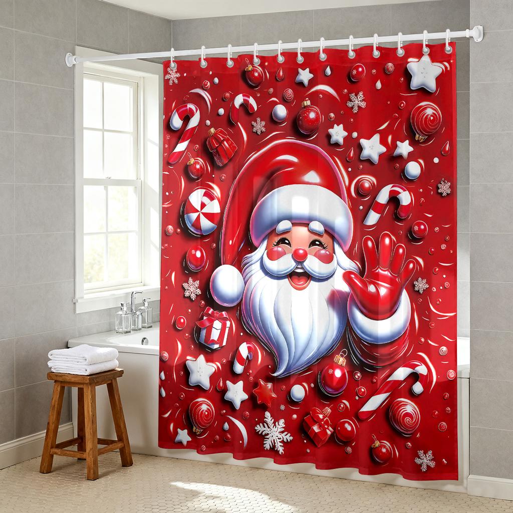 1 Stück Imitationsrelief Weihnachtsmann Roter Druck Wasserdicht Duschvorhang für Privatsphäre mit 12 Haken, Mehrere Größen Maschinenwaschbar