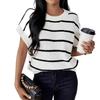 Women's Short Sleeve Striped Color Block Knit Top - European & American Summer Pullover