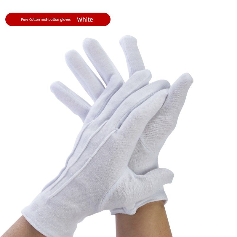 

Three-Rib Security Wenwan, Traditional Chinese Handcraft Jewelry Work Cotton Gloves Buckle-pure cotton gloves 10 pairs One size