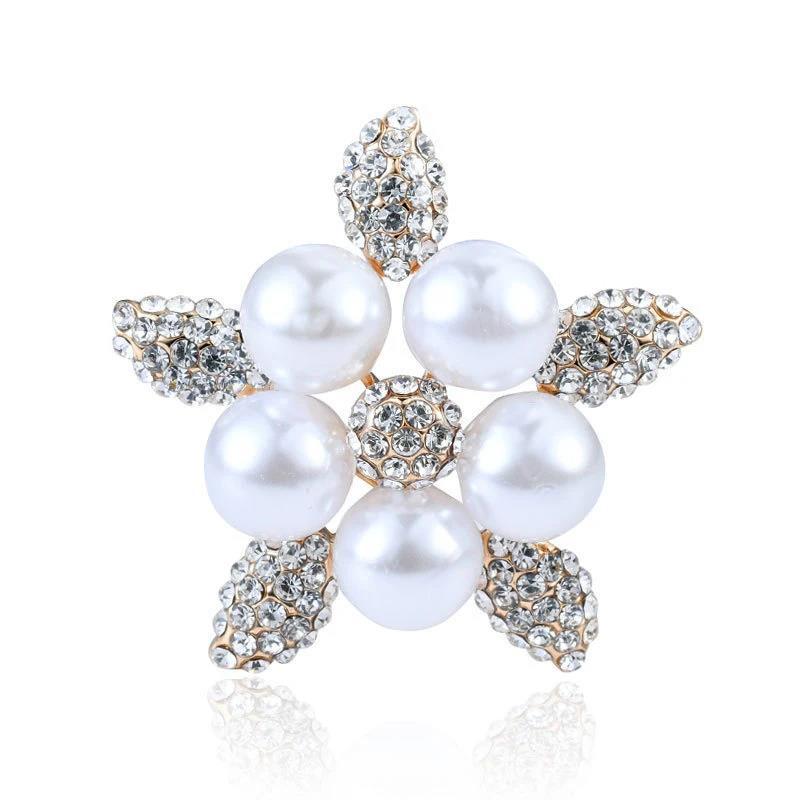 Luxury Elegant Colored Crystal Brooch Rhinestone Pearl Brooch Needle Clothing Suit Coat Accessories