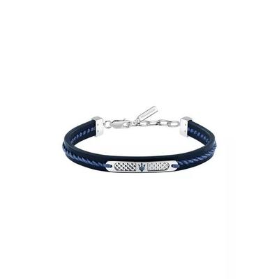 Jewels Silver Stainless Steel With Black And Blue Recycled Leather Bracelet JM525AVE30 For Men