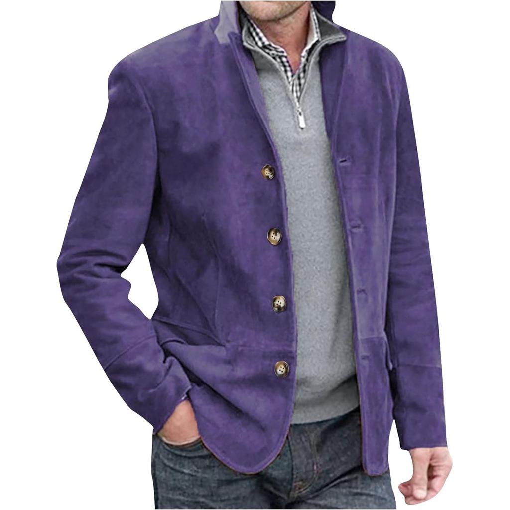 Men's Casual Cuban Collar Work Jacket Retro Lapel Suit Jacket