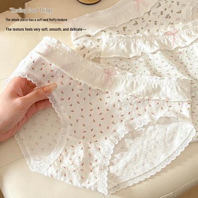 10A Antibacterial Women's Mid-Waist Floral Cotton Panties - Breathable, Skin-Friendly, Comfortable Korean Style Hip-Lifting Design