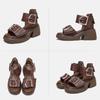 Johnature Genuine Leather Peep Toe High Heel Sandals Women Retro Comfortable Breathable Thick Sole Shoes