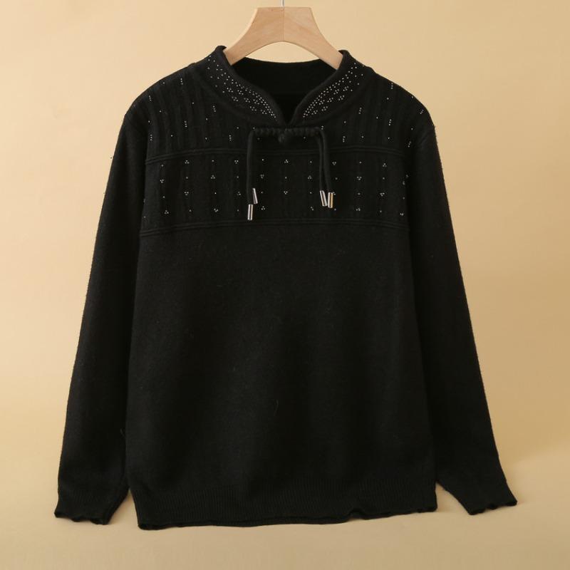 Mom's autumn and winter plush thickened sweater, new top, warm middle-aged and old women's winter knitted bottoming shirt