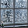 Static Window Decals 4Pcs Christmas Town House Stickers, Removable Snowflake Glass Home Ornaments Decals, Reusable PVC Clings for Holiday Party Decor
