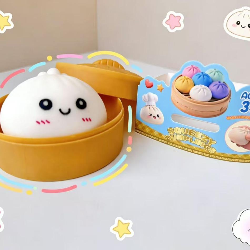 New Realistic Giant Dumpling Squeeze Toy With Bamboo Steamer Soft Tpr Dough Ball Decompression Fidget Toy Funny Creative Gift
