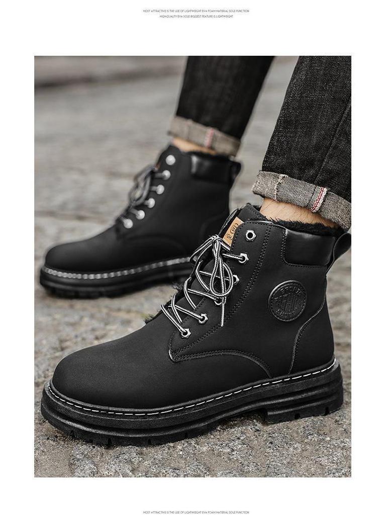 Men's Warm High-Top Winter Martin Boots: Trendy, Thick-Soled, Velvet-Lined Workwear Shoes