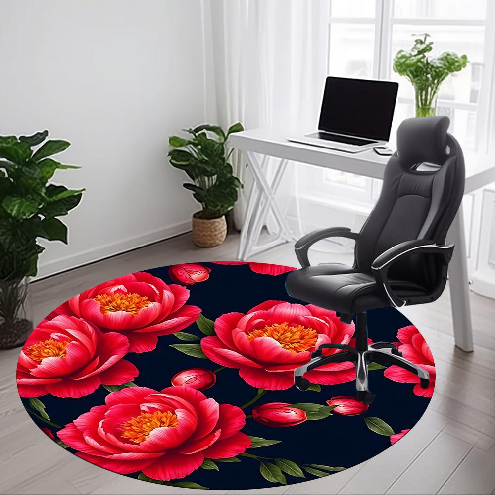 1pc Floral Pattern Office Round Rug, Non-slip, Soft and Durable Office Rug for Interior Decoration, Perfect for Office, Beautiful Decoration yy2603230