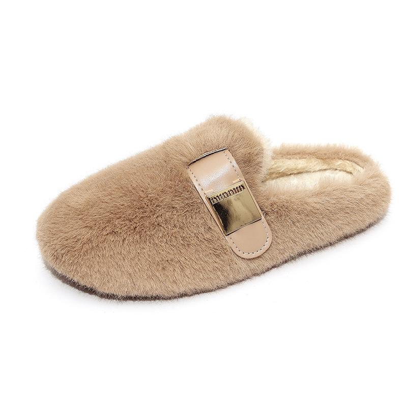 Internet Celebrity Explosion Mink Hairy Shoes Women Winter Wear Belt Buckle Thick Sole Velvet Bean Shoes Fairy Warm Cotton Mop