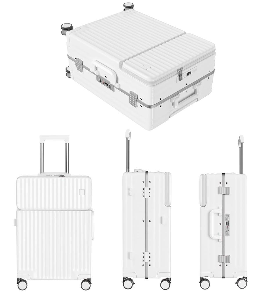 [Ashard] Suitcase, Multifunctional Front Opening, Carry Case, with Stopper, Carry-on, Carry Bag, Mobile Stand, USB Port, Cup Holder, Hidden Hook