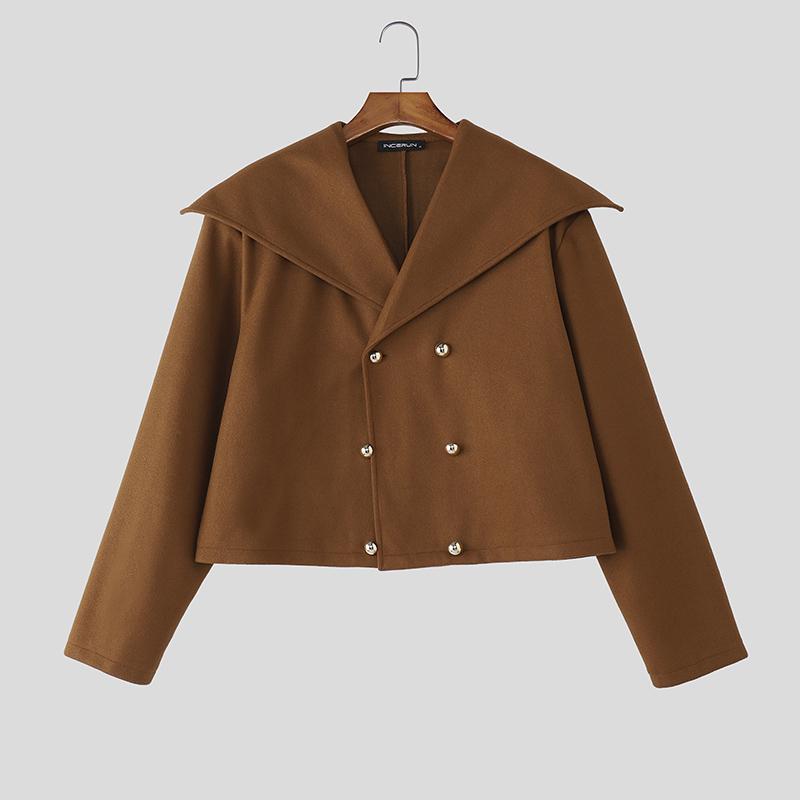 

INCERUN Autumn Winter Men Big Lapel Long Sleeve Melton Cropped Coats Outwear 3XL верблюд