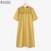 ZANZEA Vintage Women Round Neck Short Sleeve Lace Patchwork Casual Tunic Dress