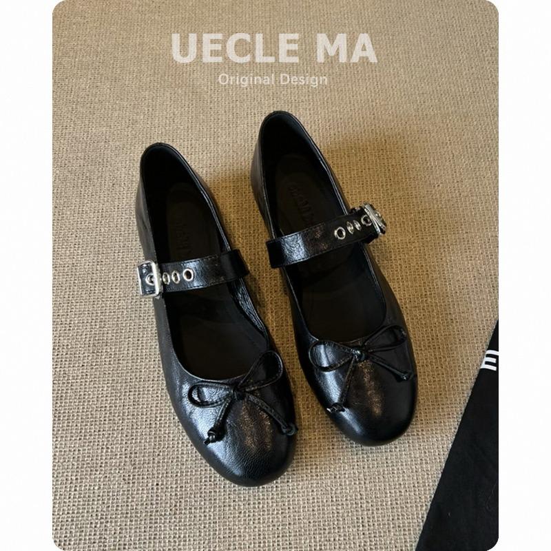 Sheepskin~ Genuine leather single shoes women's versatile flat shoes light mouth ballet shoes bow retro Mary Jane shoes