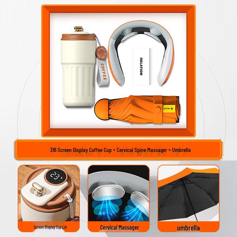 Business Gift Set with Coffee Cup, Neck Massager & Umbrella