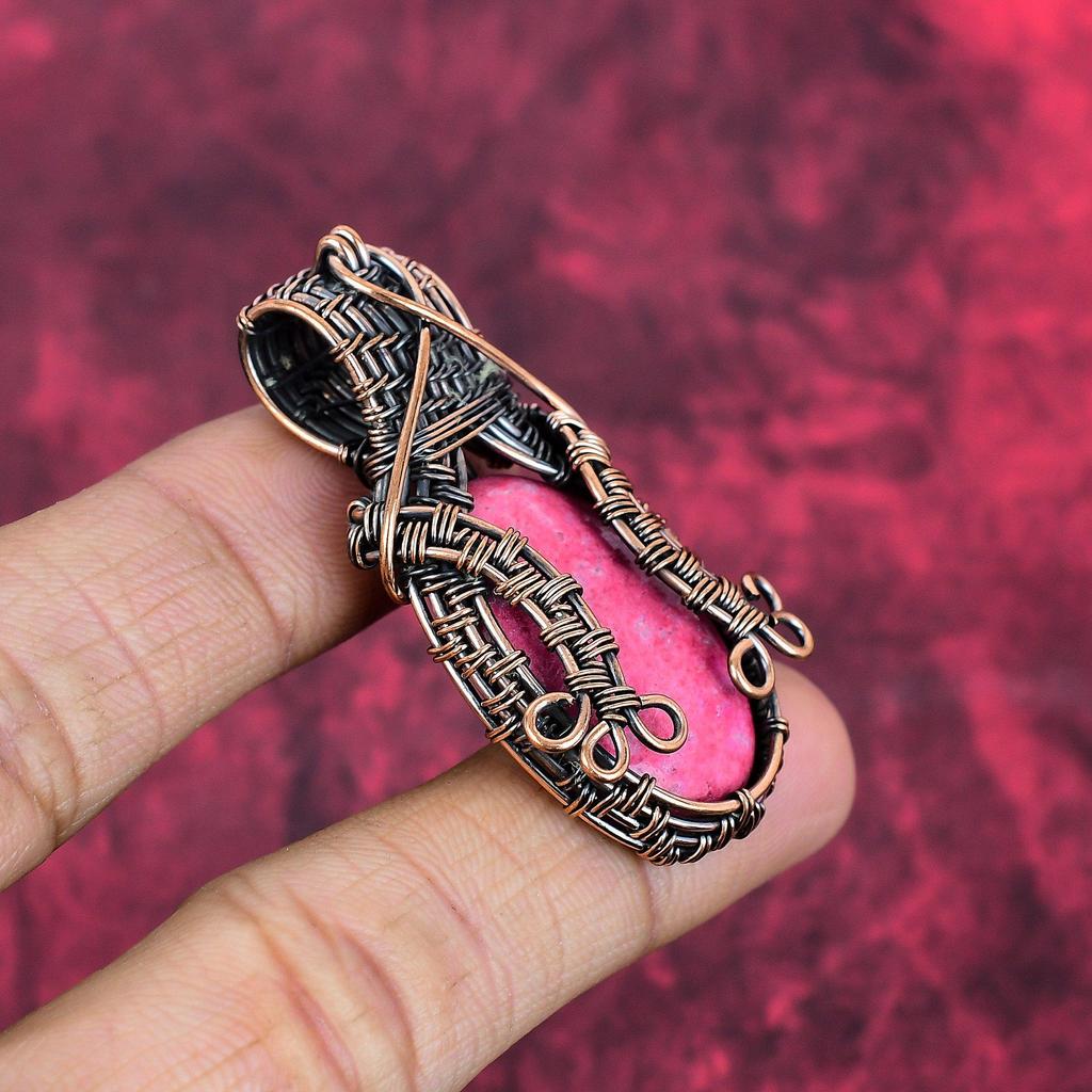 Thulite Pendant Copper Wire Wrapped Jewelry Natural Gemstone Pendant Handmade Jewelry Copper Pendant Gifts for Mom Antique Wire Wrap Pendant