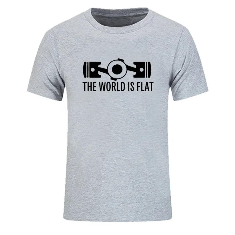 Nové letní tričko The World Is Flat Engine s krátkým rukávem, zakázková trička, nový styl, pánská bavlněná trička s kulatým výstřihem, módní streetwear