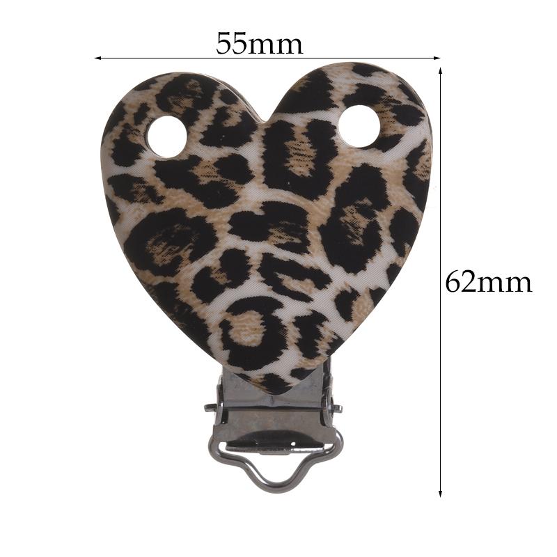 3 Stück 38x50mm Leopard Herzform Silikon Schnullerclip DIY Baby Zahnen Beißring Halskette Perlenwerkzeug Pflege Geschenk Zubehör