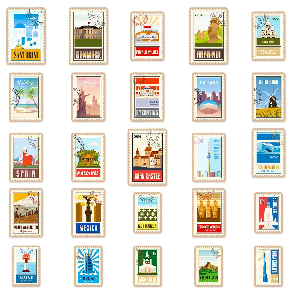 50 World Landmark Graffiti Stickers for Laptop, Bicycle, and Car Decals