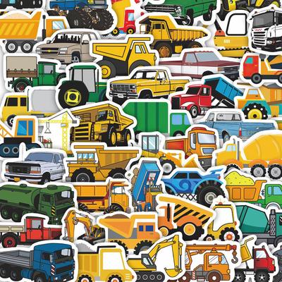 50 Autocolante Impermeabile cu Desene Animate cu Vehicule de Construcție pentru Copii - Decorare Valiză și Laptop