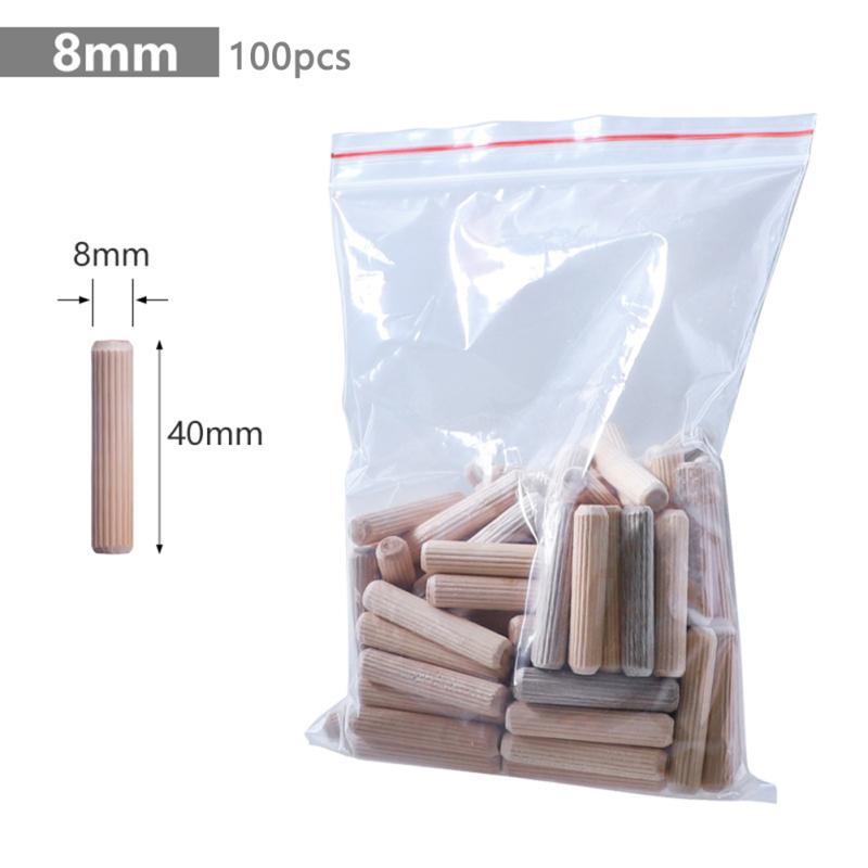100 Pcs Wooden Dowel Pins With Fluted Beveled Round Wood Tip Positioning Block Woodworking Tool