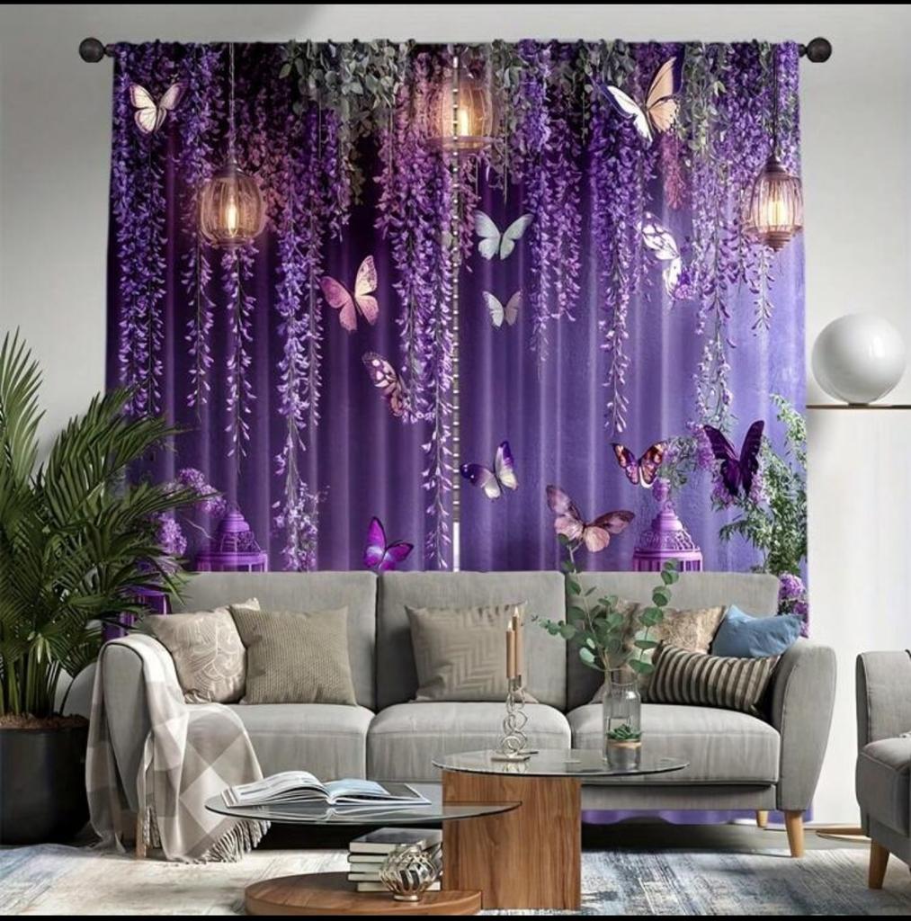 Lila Schmetterlingsprint Vorhänge   Stangentaschen Vorhänge   Schlafzimmer und Wohnzimmer   Heimdekoration   Raumdekoration