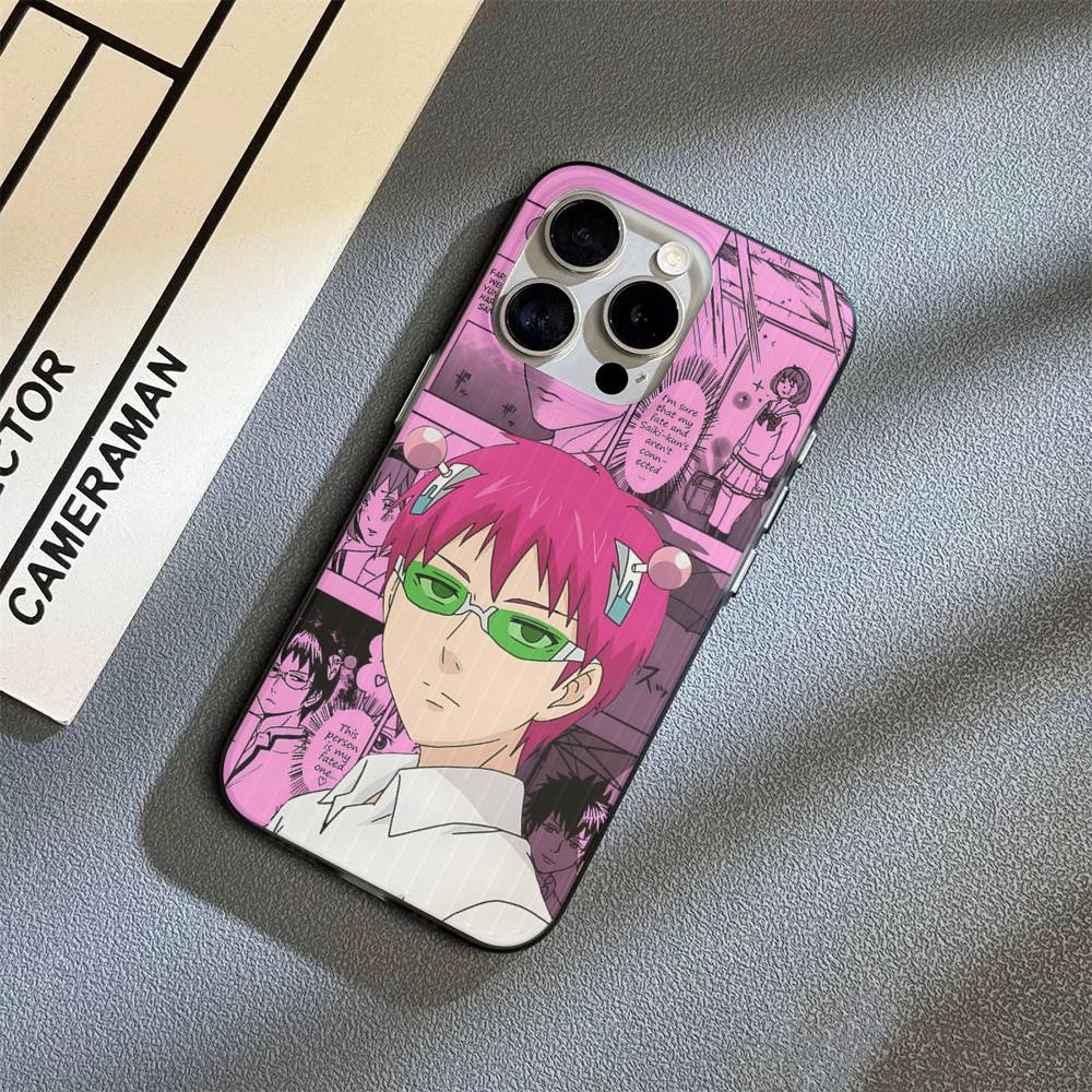 Cute Kitty Boy Saiki Kusuo Corrugated Stripe Phone Case For IPhone 17 16 15 14 13 12 11 Pro Max Plus Pro Shockproof Cover