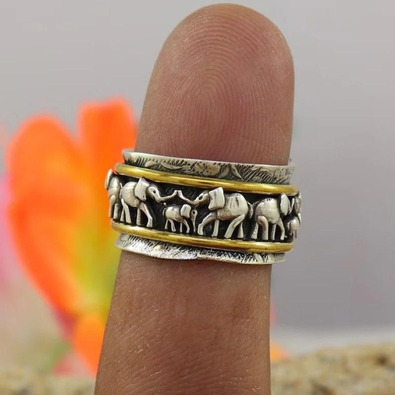 Új Vintage Creative Exquisite kéttónusú galvanizált 3D elefánt divat férfi és női gyűrűk