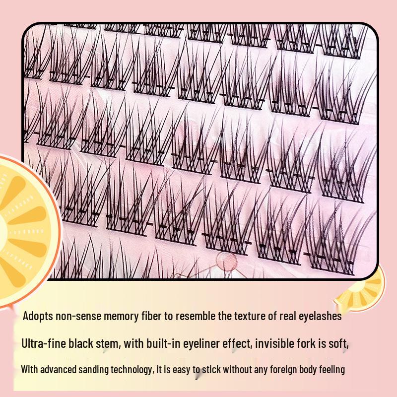 Moon Lady Baby Fishtail Trilogy False Eyelashes - Black Thin Stem Segmented Fairy Edition