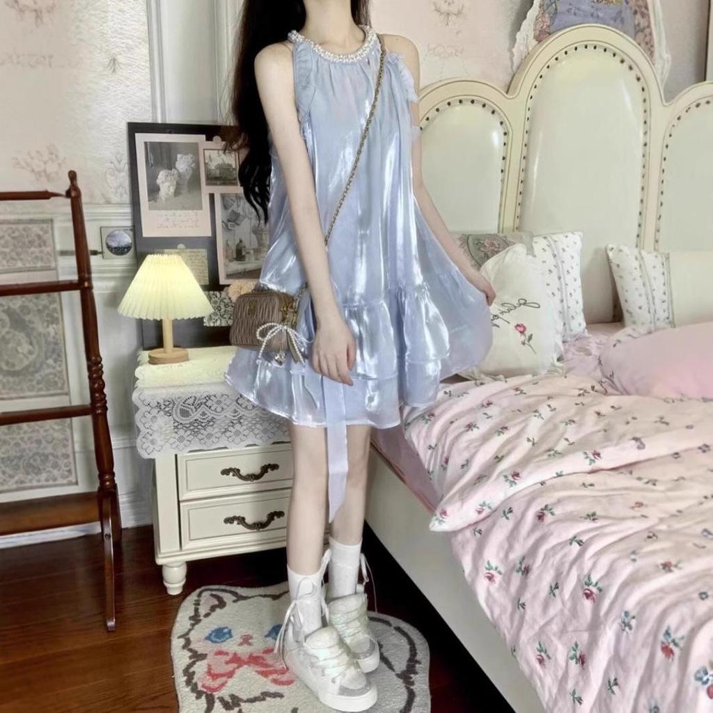 Sweet Fairy Women's Petite Slimming Halter Strap Summer Dress - High-End French Style