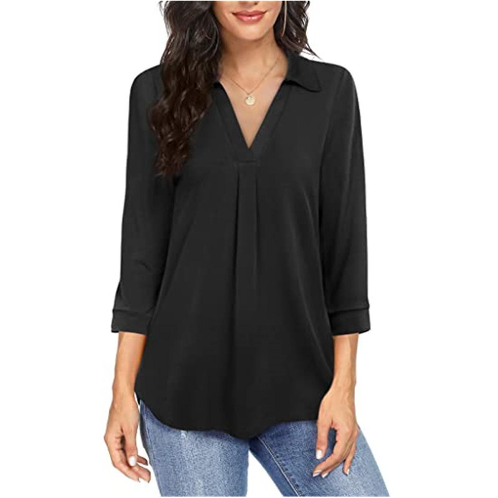 Women s Temperament Chiffon Women s Pullover Loose V-neck Shirt Top XXL чёрный