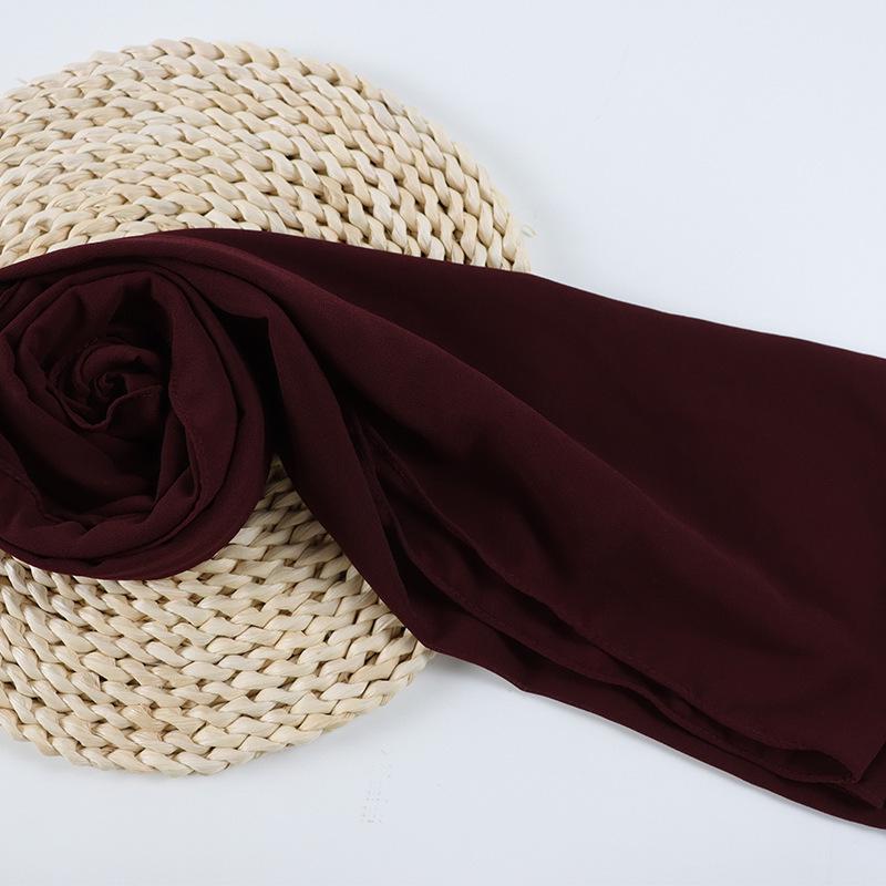 Damen einfarbiger Perlen-Chiffon-Bubbleschal, langer Seiden-Kopfschal, 70x180cm, nahöstlicher Stil