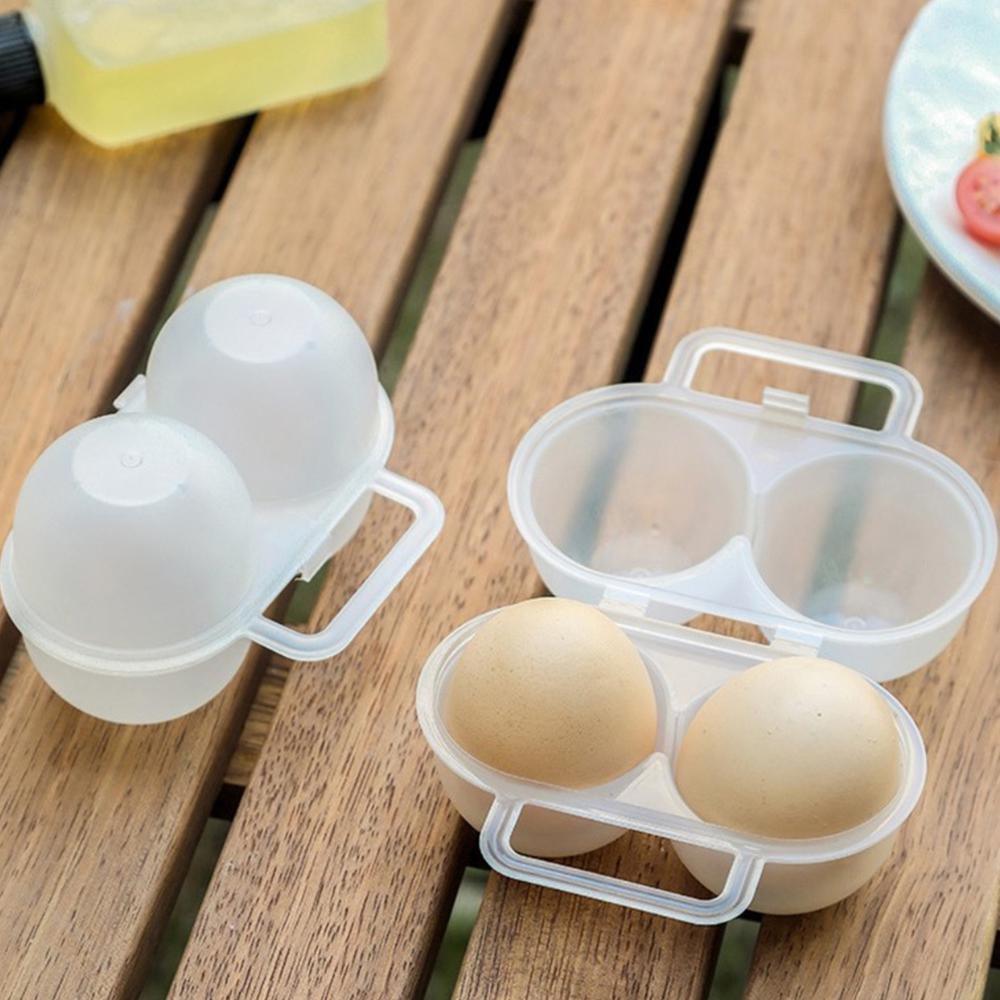 Portable Egg Storage Box 2 Grids Plastic Durable Egg Storage Container Save Space Refrigerator Egg Dispenser With Fixed Handle