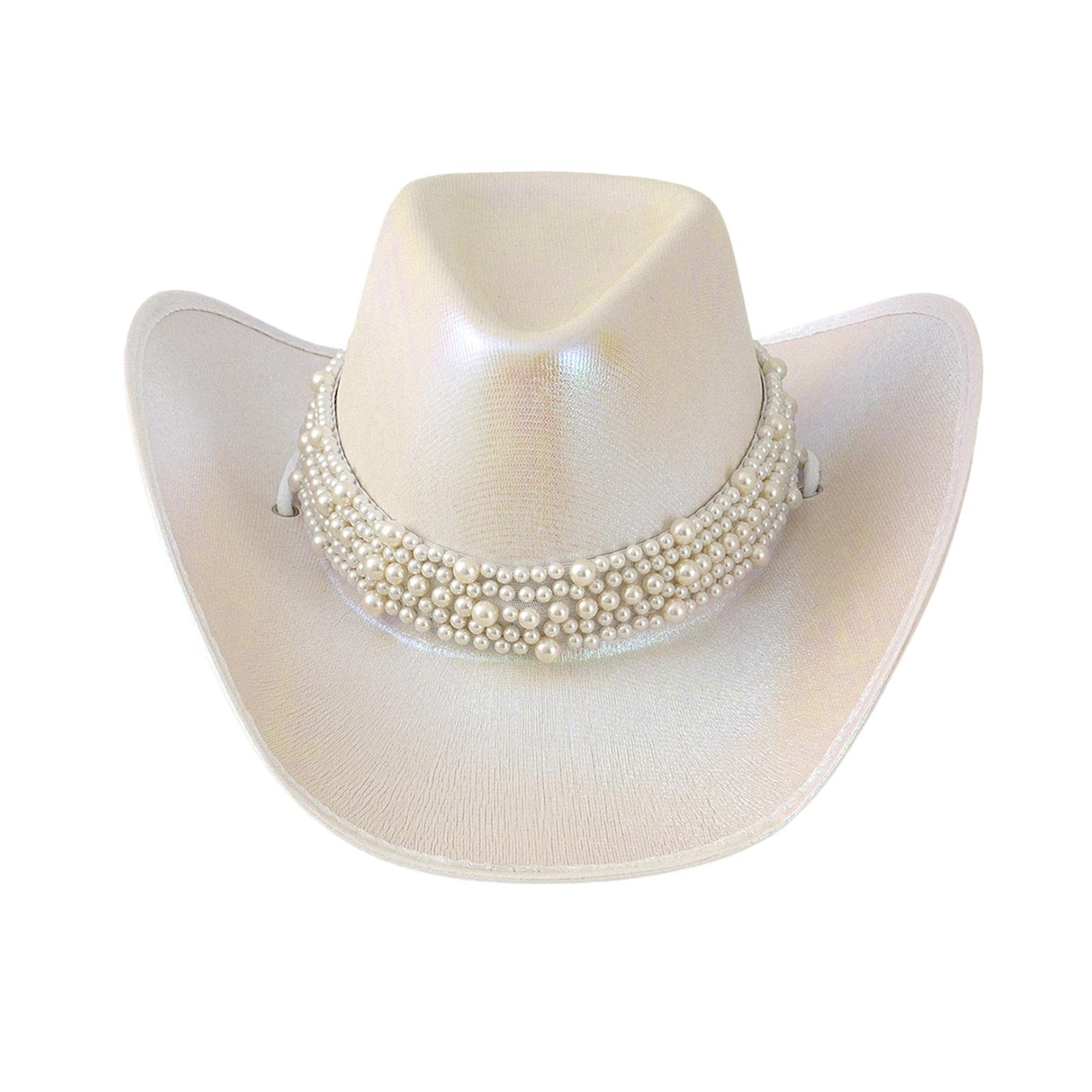 

Eye-catching Cowboy Hats Heavy Pearls Panama Hat Surprise Gift for Girl Boys Bride Hat for Carnivals Music Festival