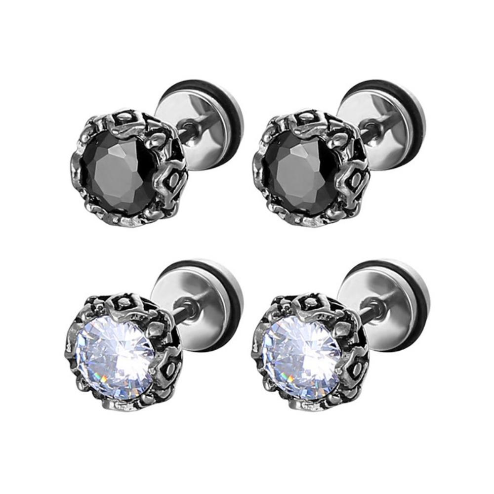 Punk Statement Gothic Titanium Steel Unisex Women Men Black Clear Crystal Zircon Ear Studs Earrings Shiny Piercing Jewelry Gift