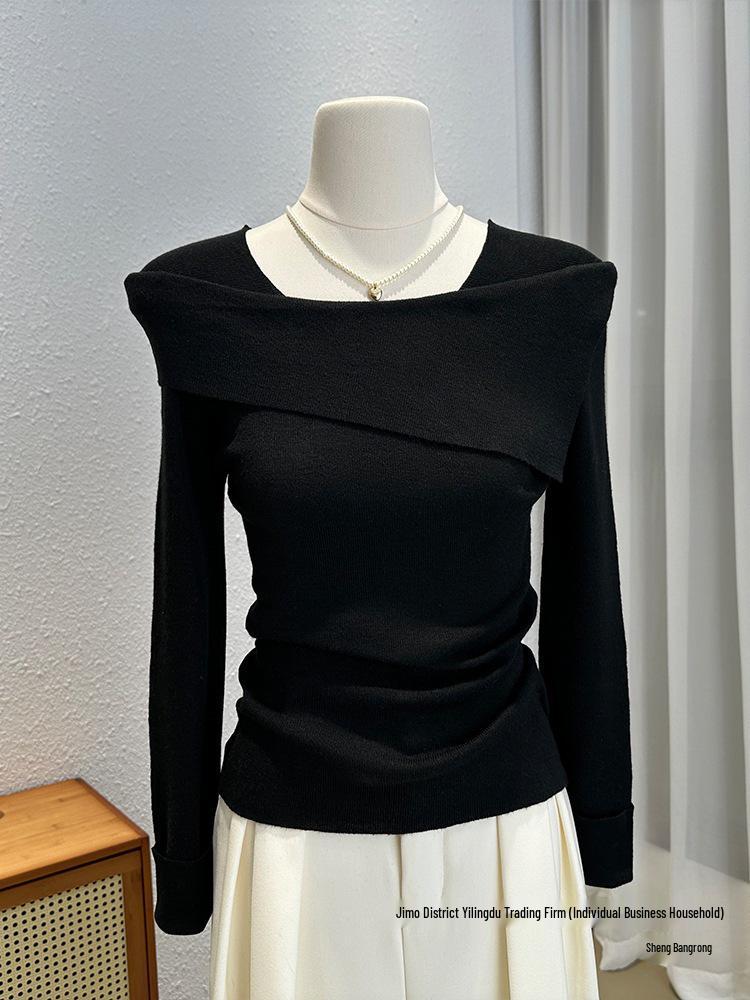 Versatile One-Shoulder Long-Sleeve Knit Top - Slimming Women's Fashion Shirt
