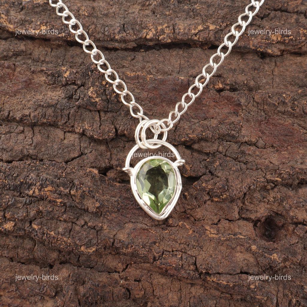 Pear Green Amethyst Stone Sterling Silver Unique Sisters Gift Wedding Pendant PP-56-10