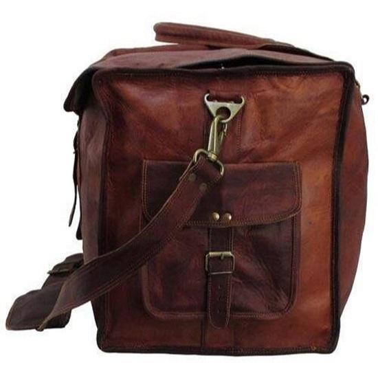 Mens Vintage Genuine Leather Flap Duffel Carry On Weekender Travel Bag 24"