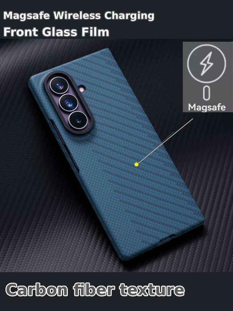 Carbon Fiber Case for Samsung Galaxy Z Fold 8 Ultra 7 MagSafe Wireless Charging with Tempered Film Screen Protection Shockproof Cover Phone Bumpers