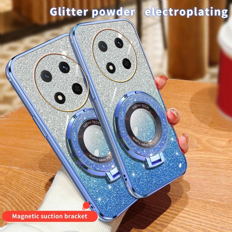 Luxury Plating For Honor Magic 7 Lite Pro 5G X9C Magnetic Stand Holder Glitter Case For Honor X9C Magic Pro Lite 7 5g Soft Cover