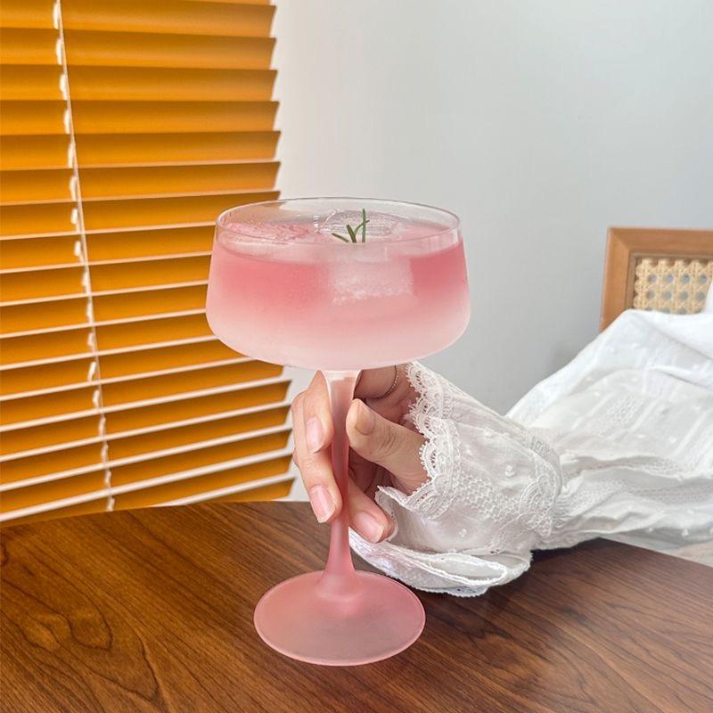 Bicchiere da Cocktail Rosa Francese, Elegante Bicchiere da Martini ad Alto Gambo, Bicchieri Estetici per Vino e Bevande Miste