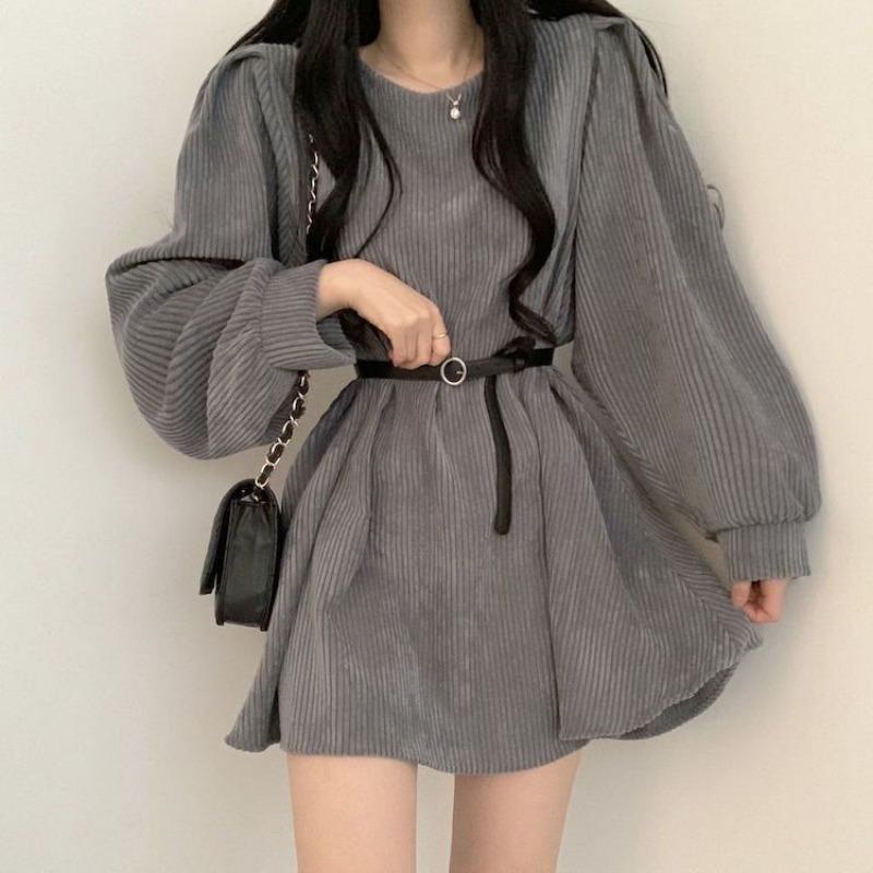 Spring and Autumn Women's Temperament Pure Desire Wind French Design Sense Niche Corduroy Dresses